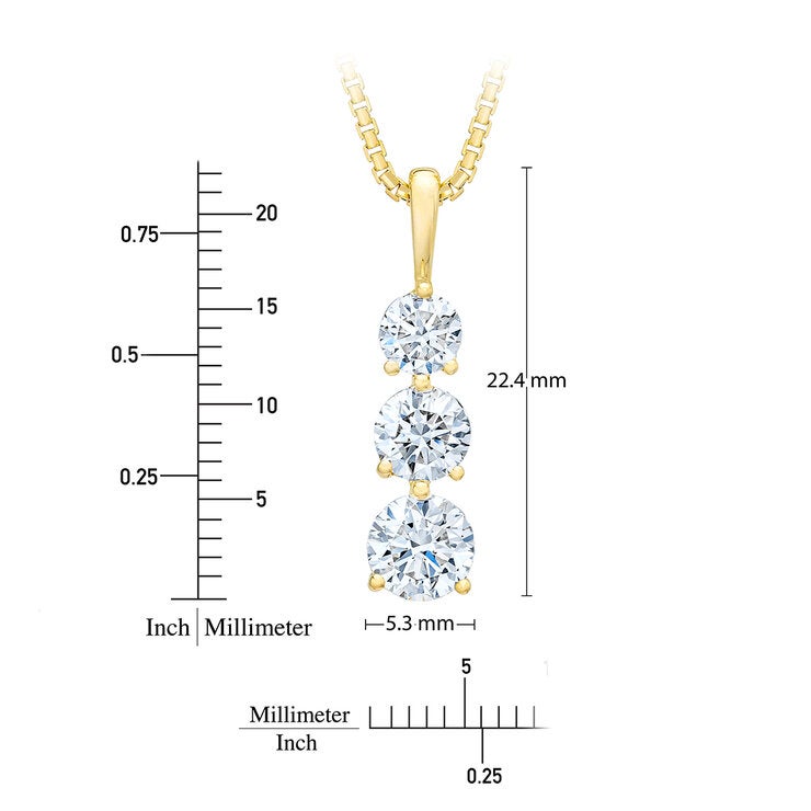 Dije de 3 Diamantes 1ct, Oro Amarillo 14k Dije de 3 Diamantes 1ct, Oro Amarillo 14k