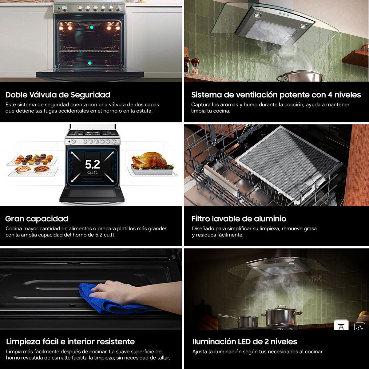 Samsung Combo de Estufa 6 Quemadores y Campana 90cm Samsung Combo de Estufa 6 Quemadores y Campana 90cm