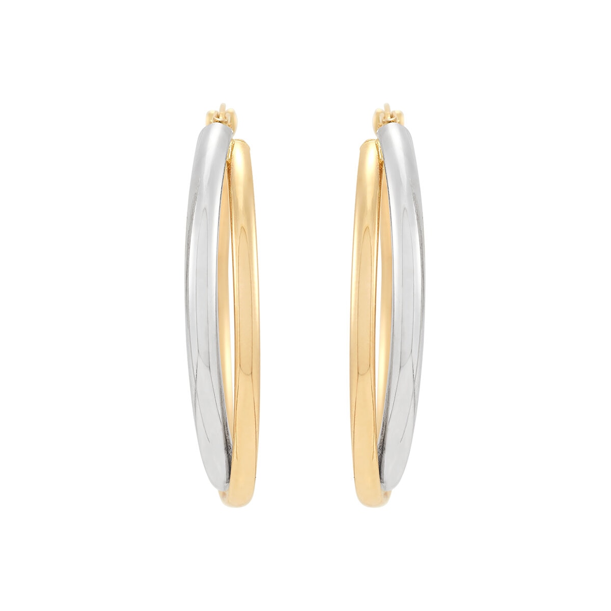 Aretes, Arracadas de Doble Fila, Oro Dos Tonos 14K Aretes, Arracadas de Doble Fila, Oro Dos Tonos 14K