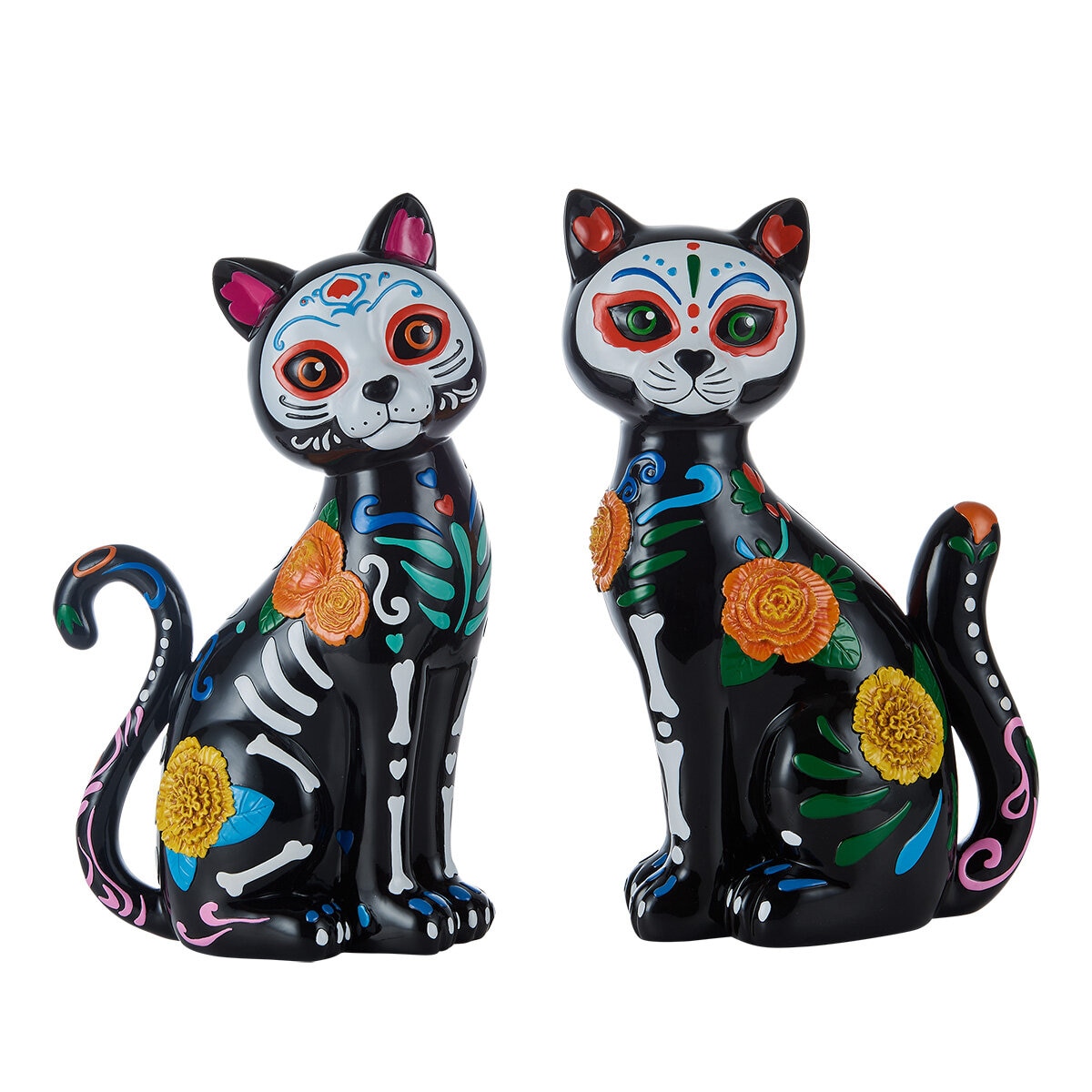 Gatos Decorativos de Día de Muertos, Juego de 2 Pzas. Gatos Decorativos de Día de Muertos, Juego de 2 Pzas.