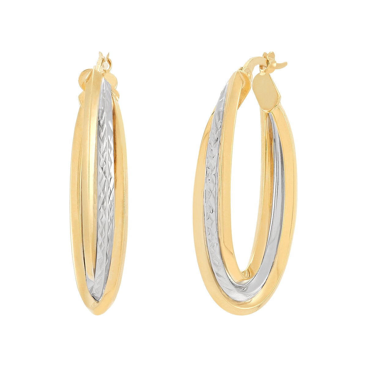 Aretes, Arracadas de Borde de Cuchillo, Oro Dos Tonos 14K