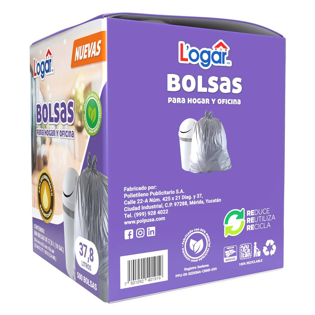 Logar Bolsas para Hogar y Oficina 500 pzas de 37.8 l