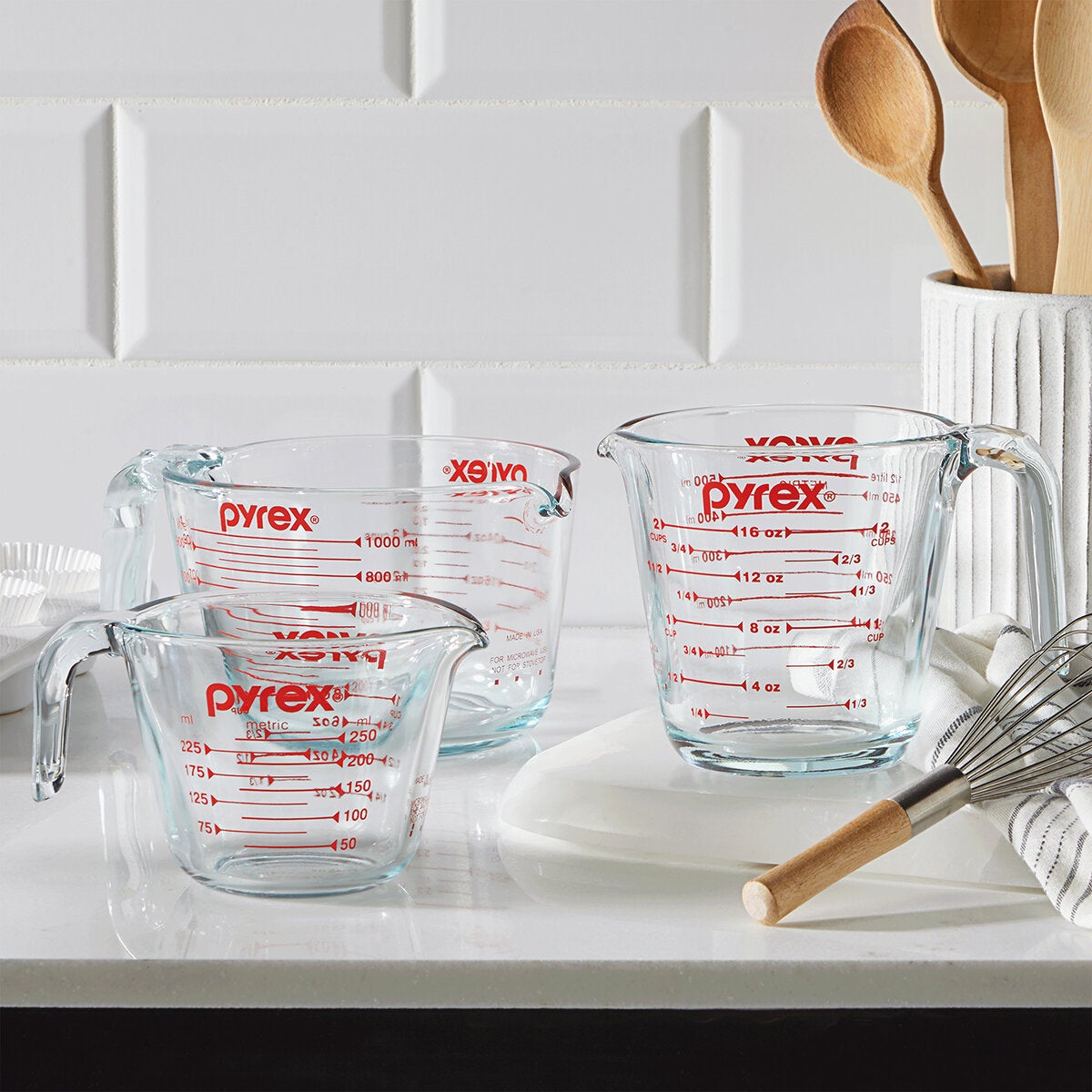 Pyrex Juego de 3 Tazas Medidoras de Vidrio