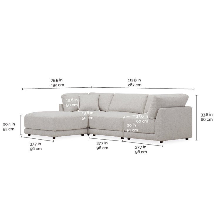 Aiden & Ivy, Dayna, Sofá Modular de Tela de 4 Piezas con 2 Almohadas Aiden & Ivy, Dayna, Sofá Modular de Tela de 4 Piezas con 2 Almohadas