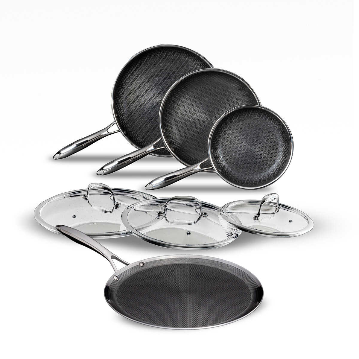 Hexclad, Batería de Cocina de 7 Piezas Con Comal Hexclad, Batería de Cocina de 7 Piezas Con Comal