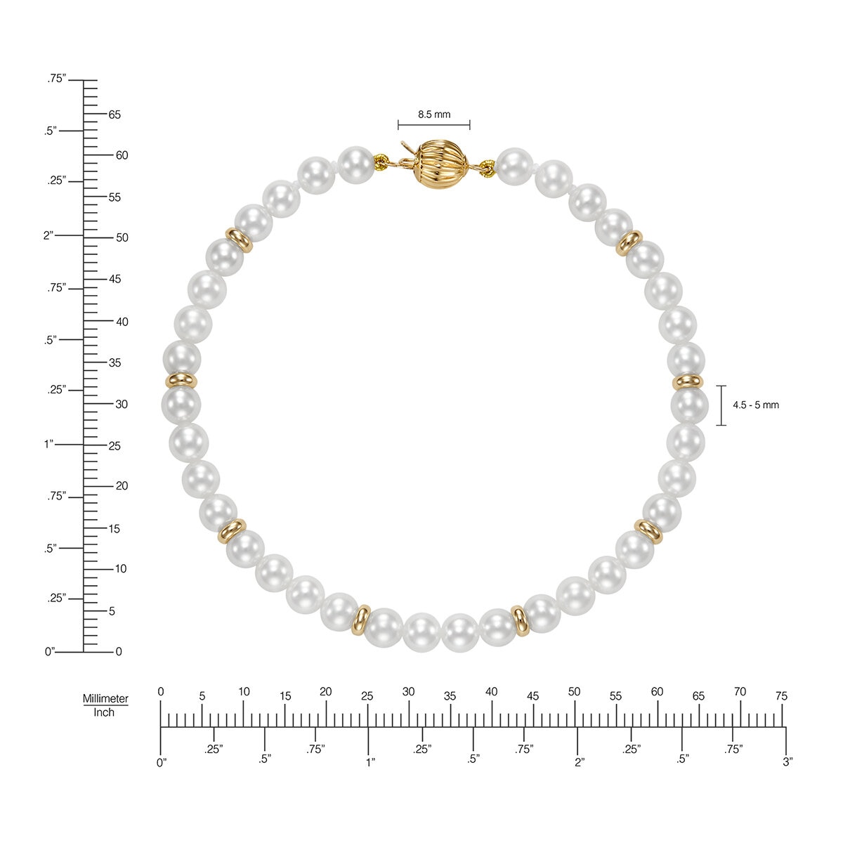 Pulsera de Perlas, Oro Amarillo de 14K