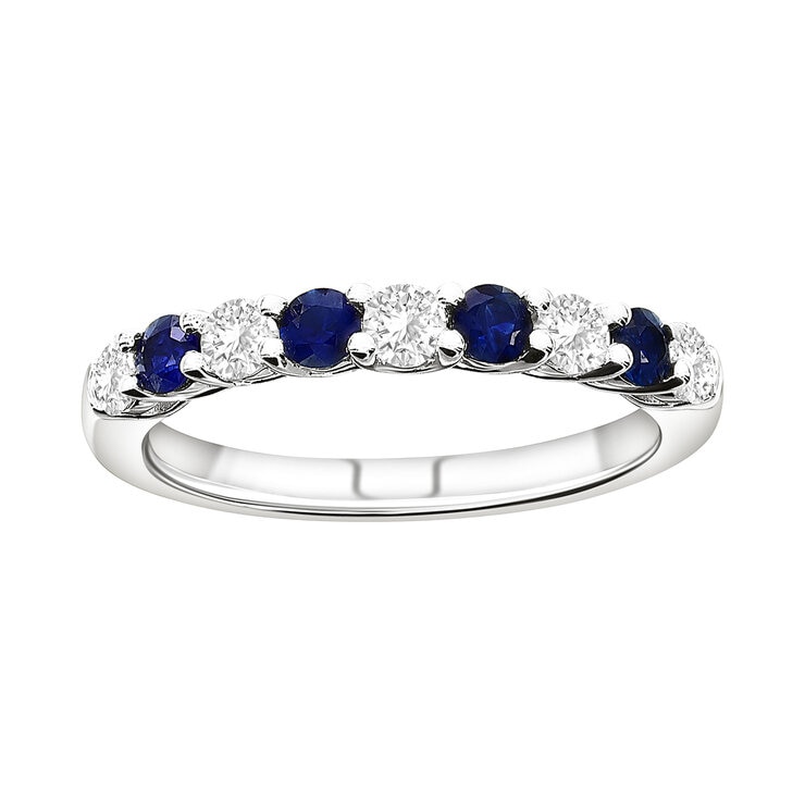 Anillo de Zafiro Azul y Diamantes 0.40ctw, Roro Blanco de 14k Anillo de Zafiro Azul y Diamantes 0.40ctw, Roro Blanco de 14k