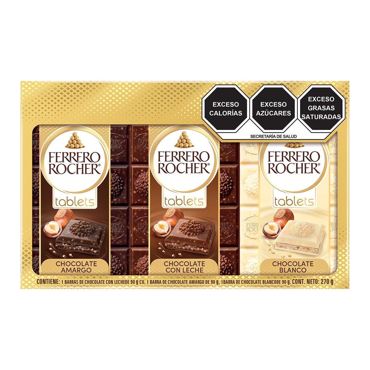 Ferrero Rocher Tabletas De Chocolate 3 pzas de 90g