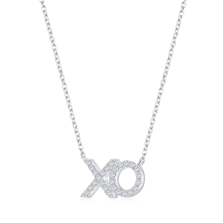 Collar de Diamantes 0.18ctw, con Dije de 'XO', Oro Blanco 14K Collar de Diamantes 0.18ctw, con Dije de 'XO', Oro Blanco 14K