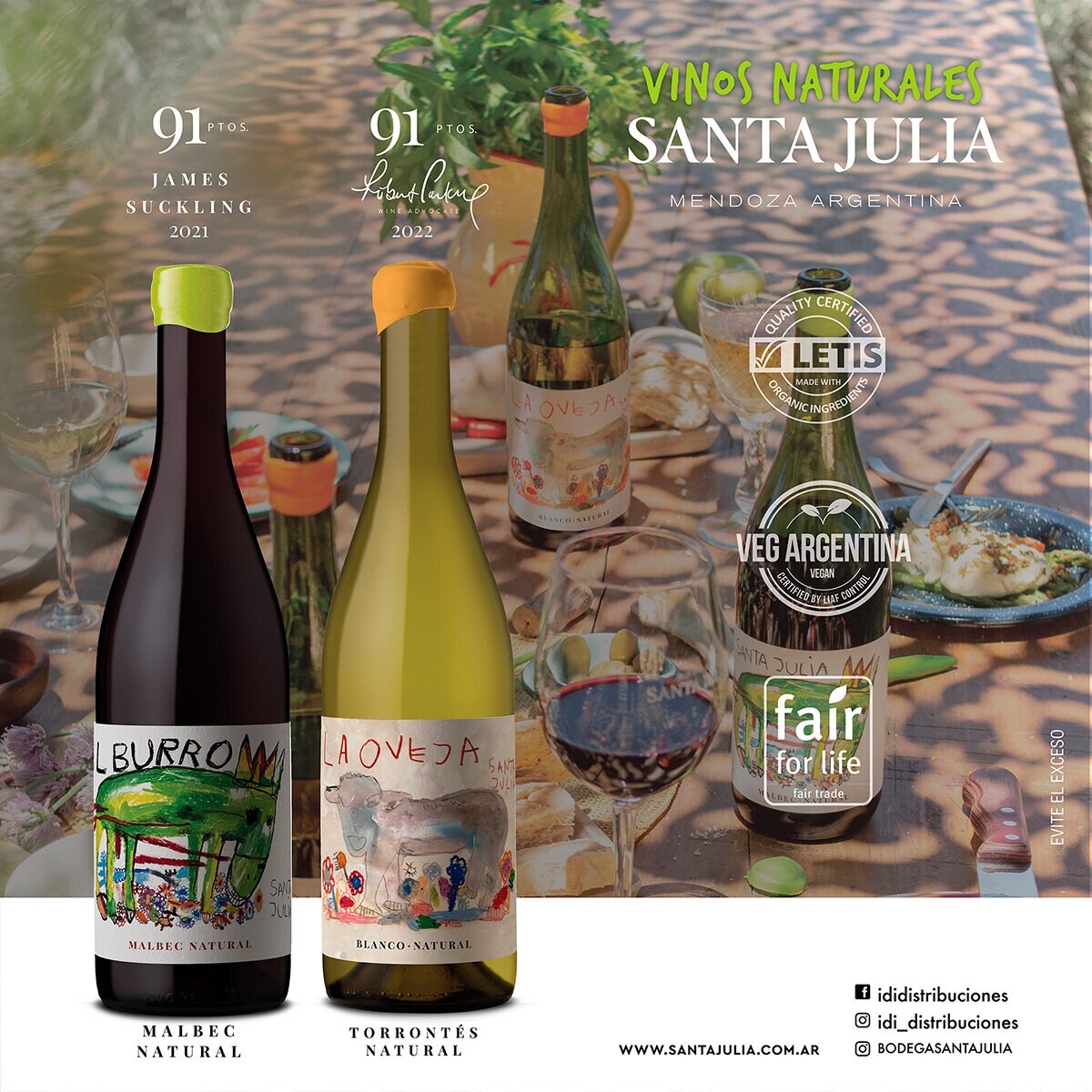 Vino Tinto El Burro Santa Julia Orgánico 750ml + Vino Blanco La Oveja Santa Julia Orgánico 750ml