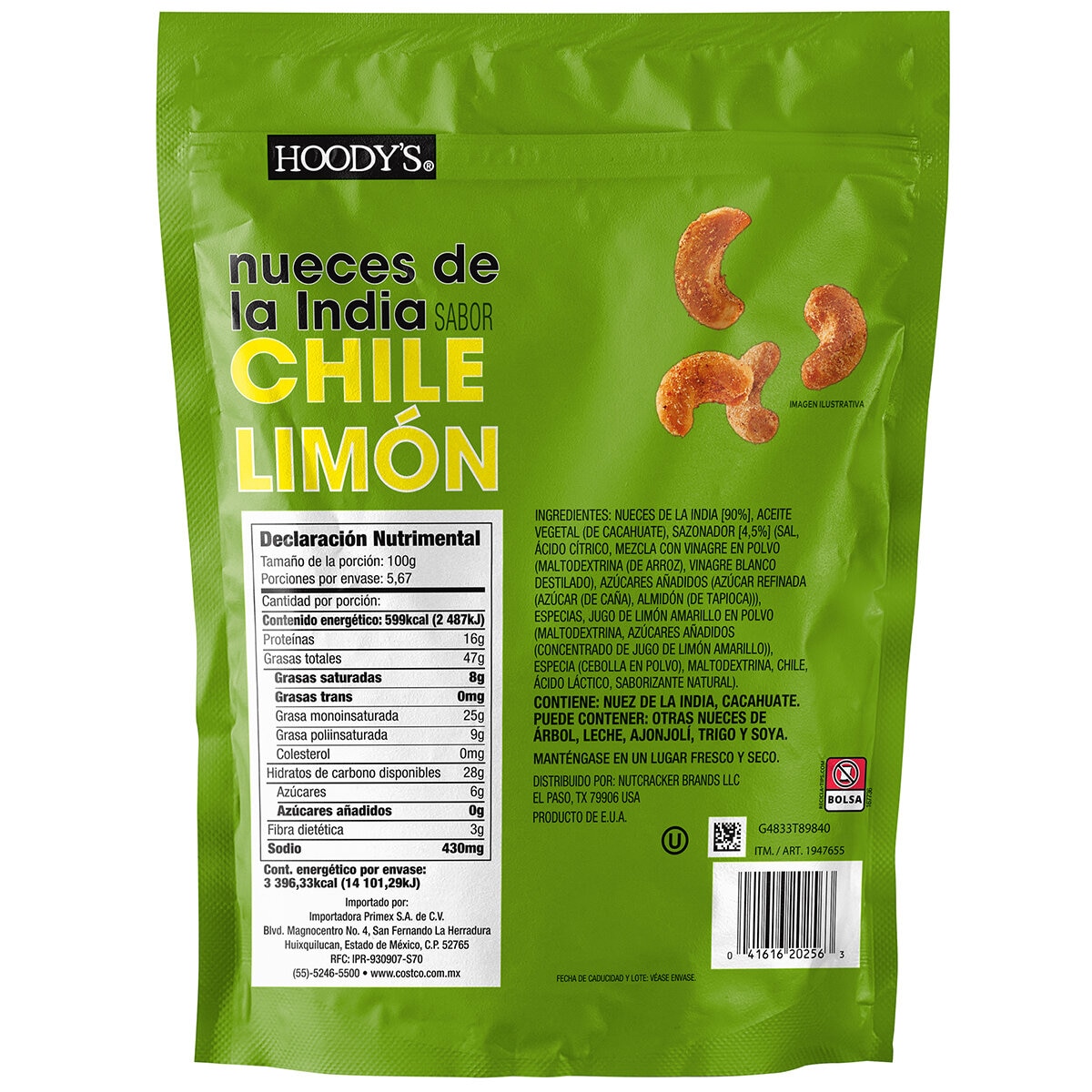 Hoody's Nueces de la India Sabor Chile Limon 567 g