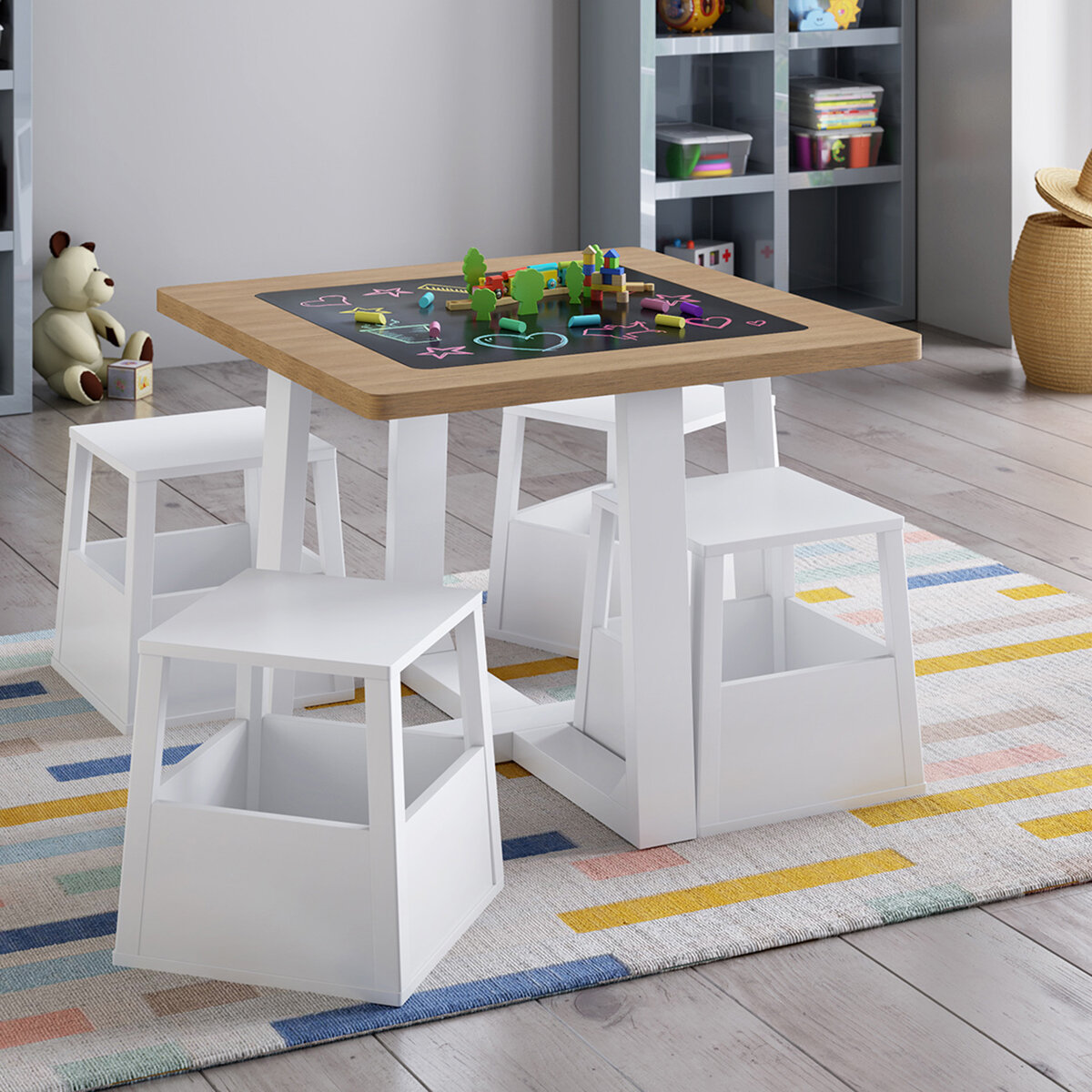 Tresanti, Mesa de Actividades para Niños con Taburetes