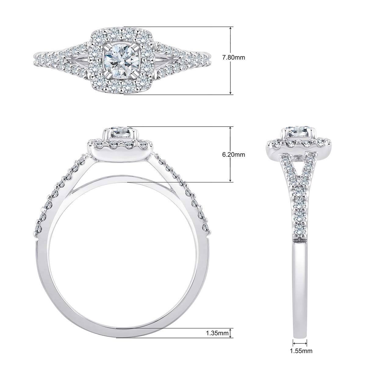 Anillo, 0.60ctw Diamantes, Oro Blanco 14kt