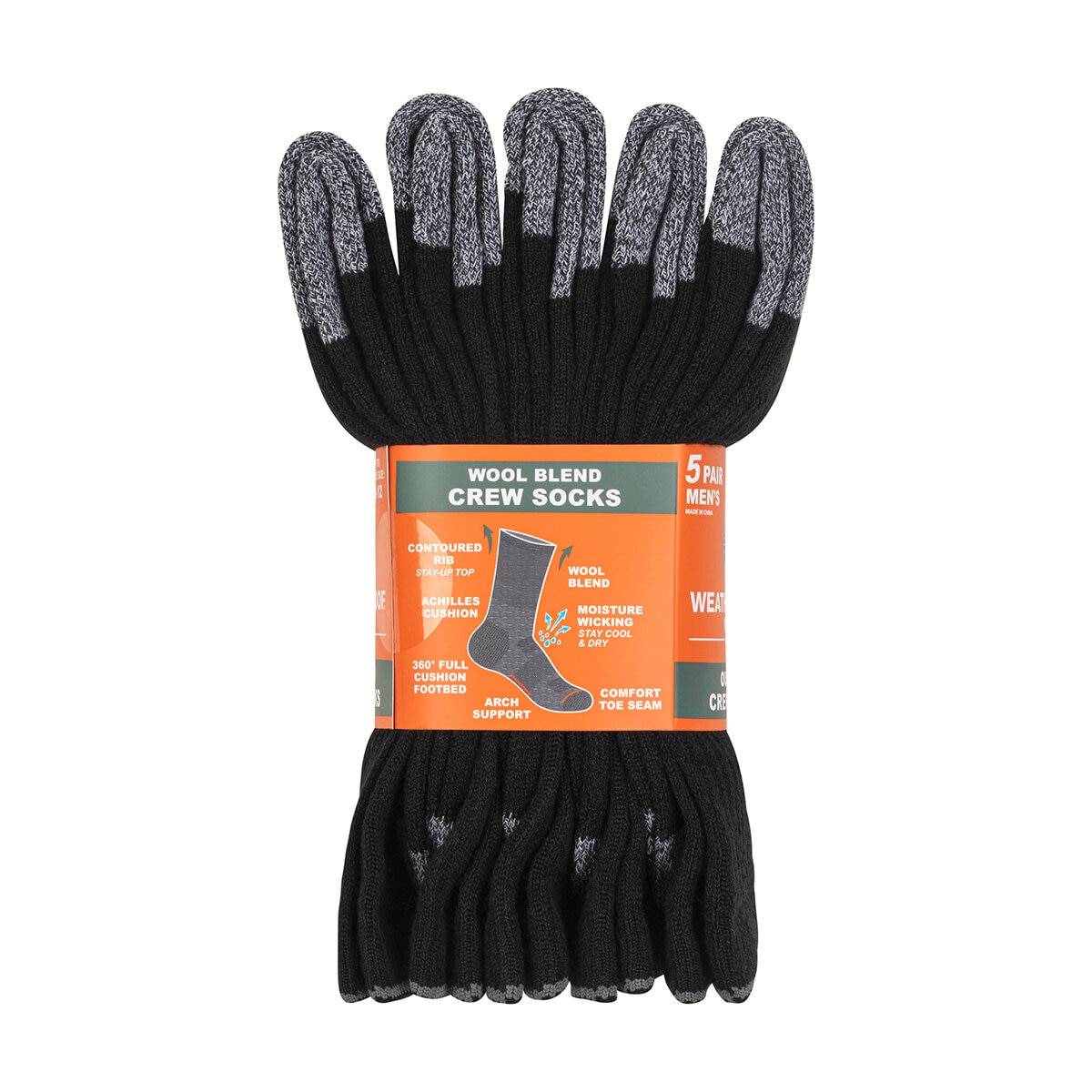 Weatherproof Calcetines para Caballero 5 pares Negro