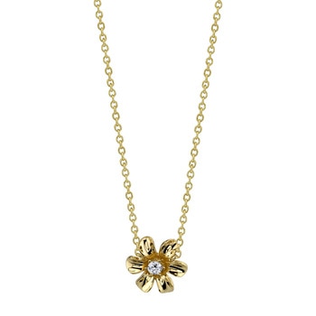0.07ctw, Collar de Flor con Diamante, Oro Amarillo de 14kt