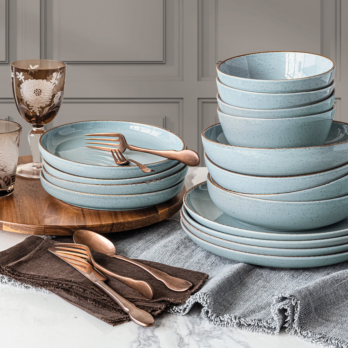 Over & Back Juego de Vajilla de 16 piezas, Azul