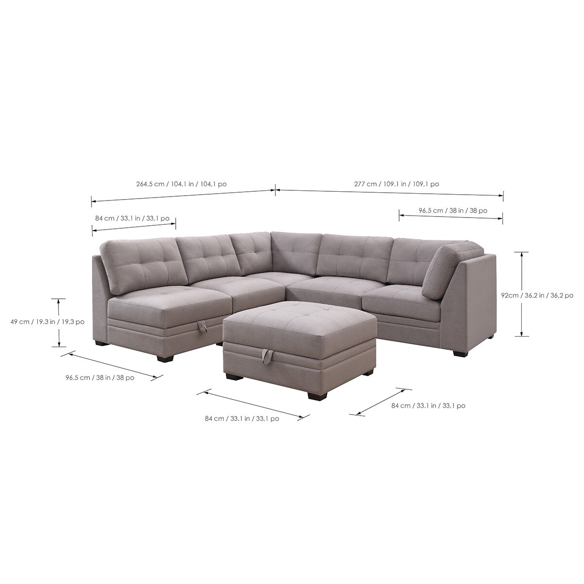Ontai, Sofá Modular de Tela de 6 pzas con Almacenamiento
