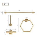 15West, Set de Accesorios para Baño York - Oro Cepillado