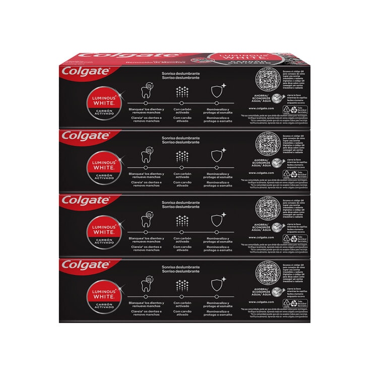 Colgate Luminous White Pasta Dental con Carbón Activado 4 pzas