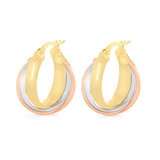 Aretes, Arracadas de Triple Fila, Oro Tres Tonos 14K