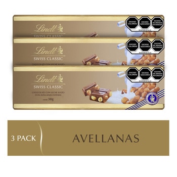 Lindt Barras de Chocolate con Leche y Avellanas Enteras 3 pzas de 300 g