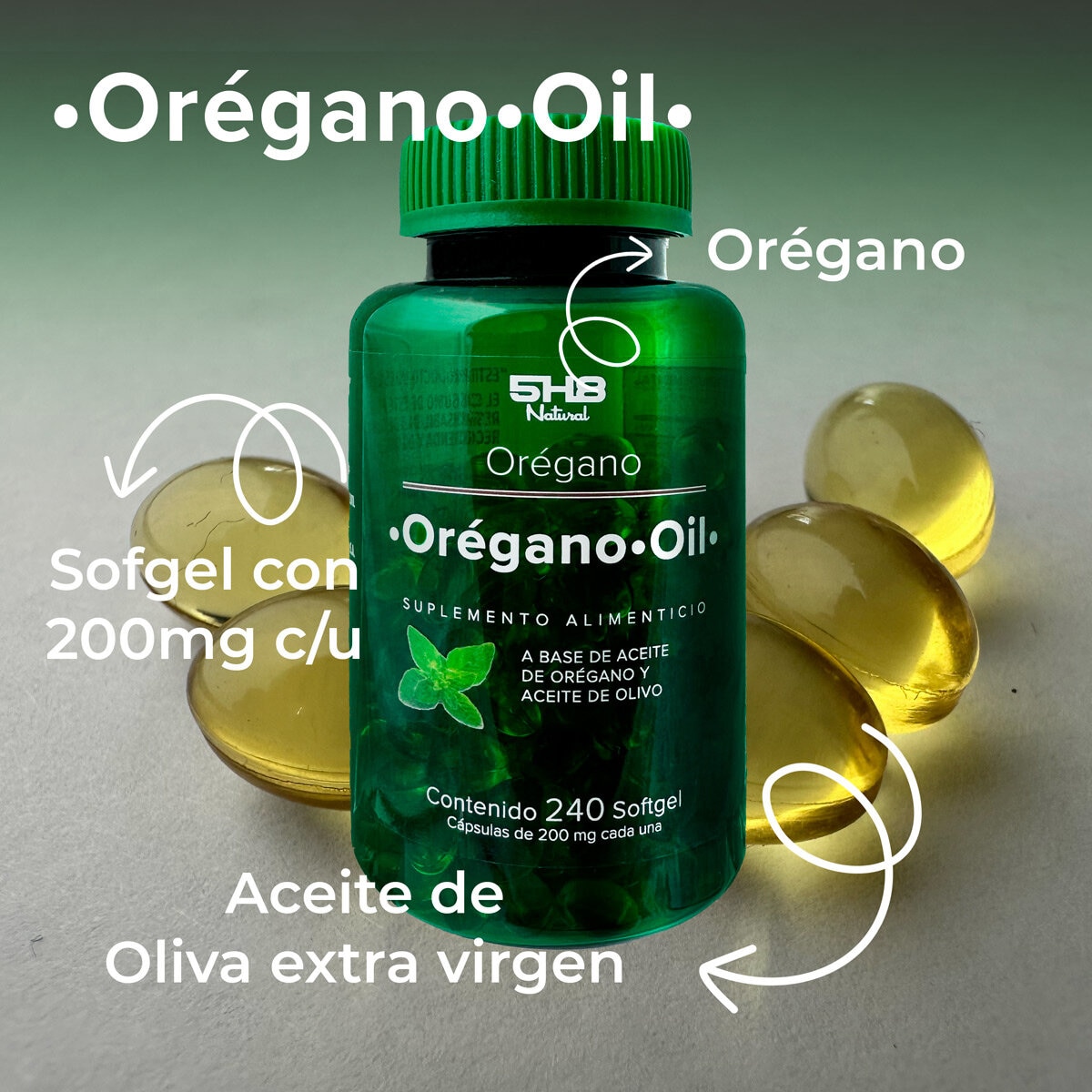 5H8 Aceite de Orégano con Aceite de Olivo 240 Cápsulas