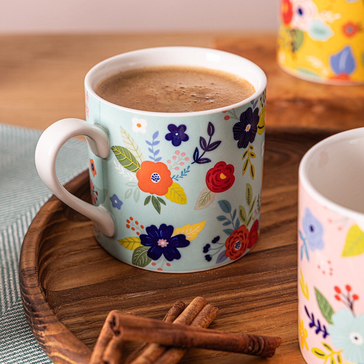 Over&Back Juego de 6 Tazas de Cerámica Florales de 414 mL