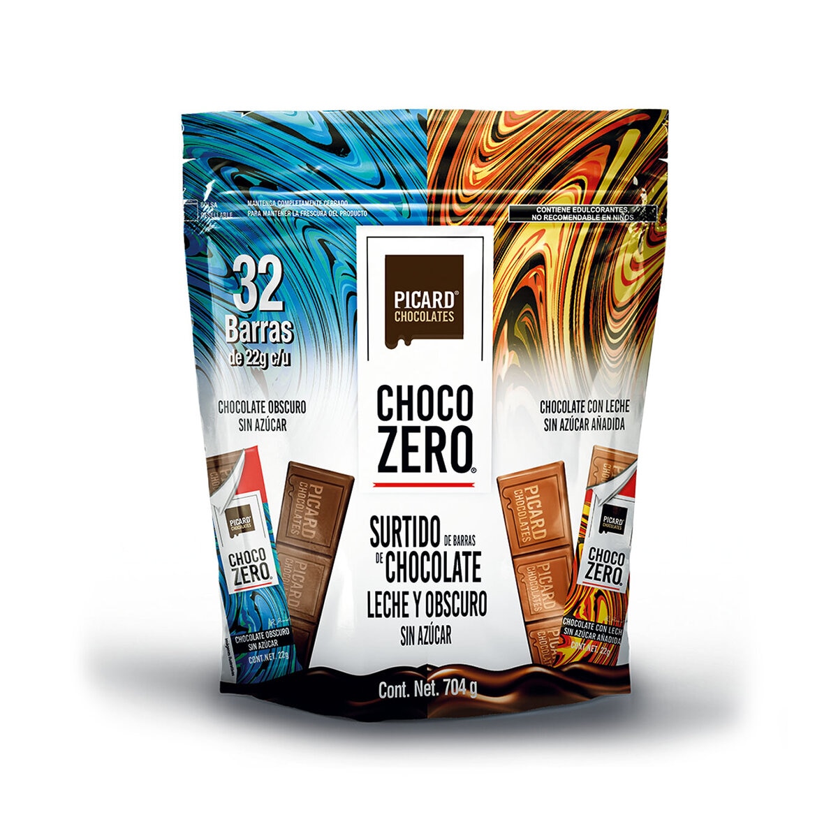 Picard Chocozero Surtido de Barras de Chocolate sin Azúcar 32 pzas de 22 g