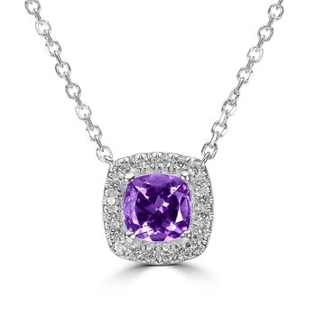 Collar de Amatista con Diamantes 0.10ctw, Oro Blanco de 14K