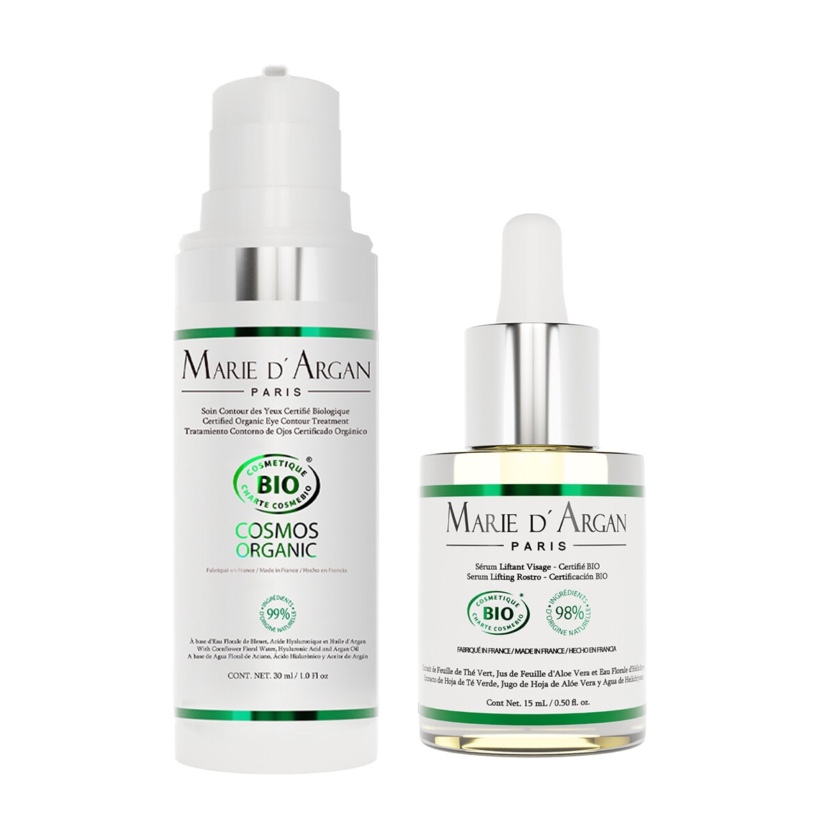 Marie D'Argan, Sérum Lifting Rostro + Crema Contorno de Ojos, Natural, Orgánico y Vegano