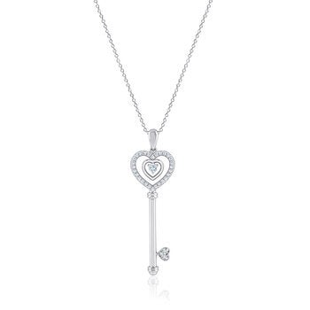 Dije de Diamantes 0.30ctw, Llave de Corazon, Oro Blanco 14K Dije de Diamantes 0.30ctw, Llave de Corazon, Oro Blanco 14K