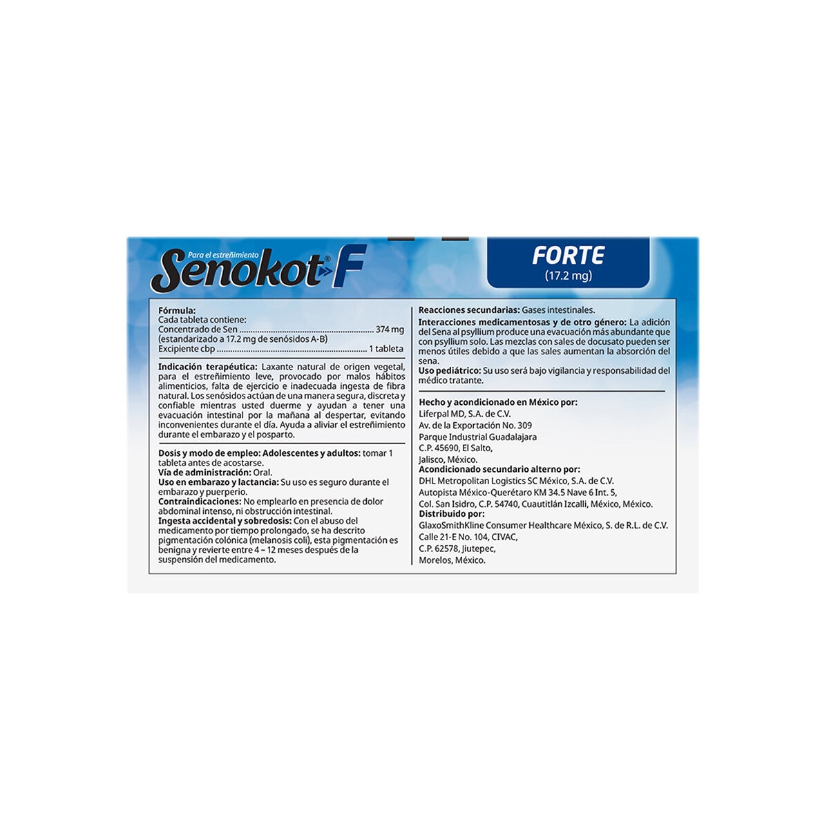 Senokot F Senósidos A-B 17.2mg Laxante Natural 30 Tabletas