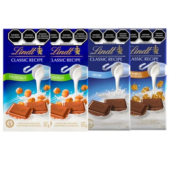 Lindt Barras de Chocolate, Avellana y Caramelo 4 pzas de 125 g
