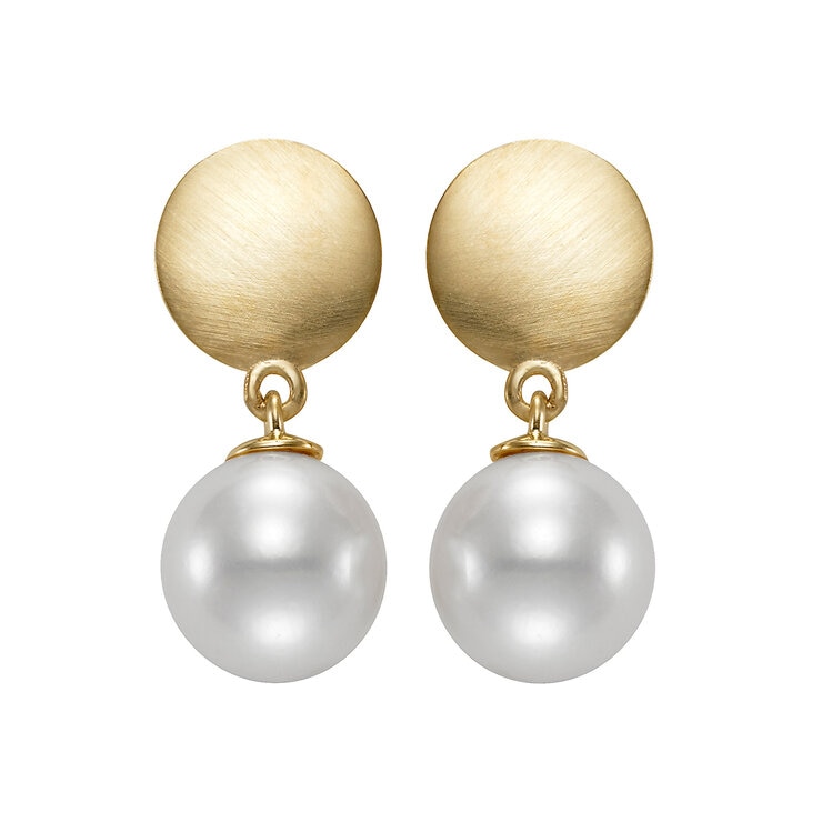 Aretes de Perlas Cultivadas, 8.5-9.0mm, de Oro Amarillo de 14K