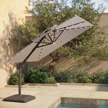 Seasons Sentry, Sombrilla Cuadrada de 3.05m con Luz Led, Griz