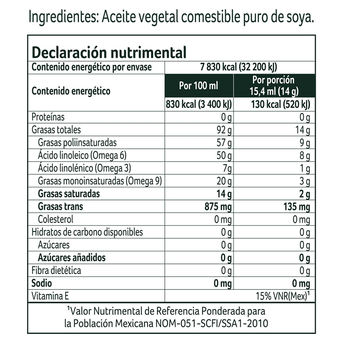 Nutrioli Aceite Comestible Puro de Soya 3 pzas de 946 ml