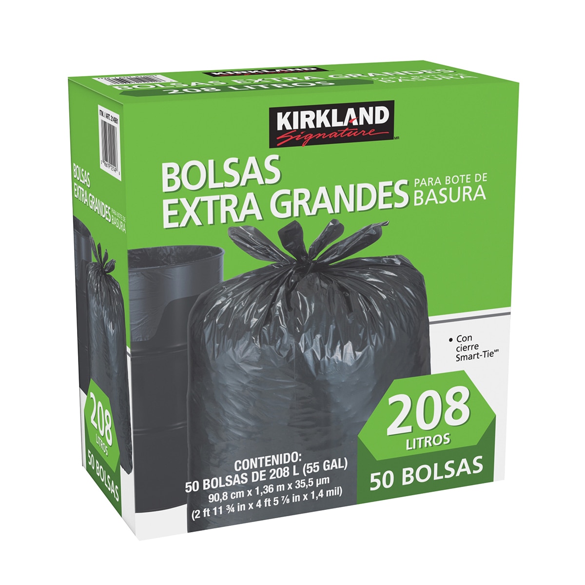 Kirkland Signature Bolsas Extra Grandes para Bote de Basura 50 pzas de 208 l