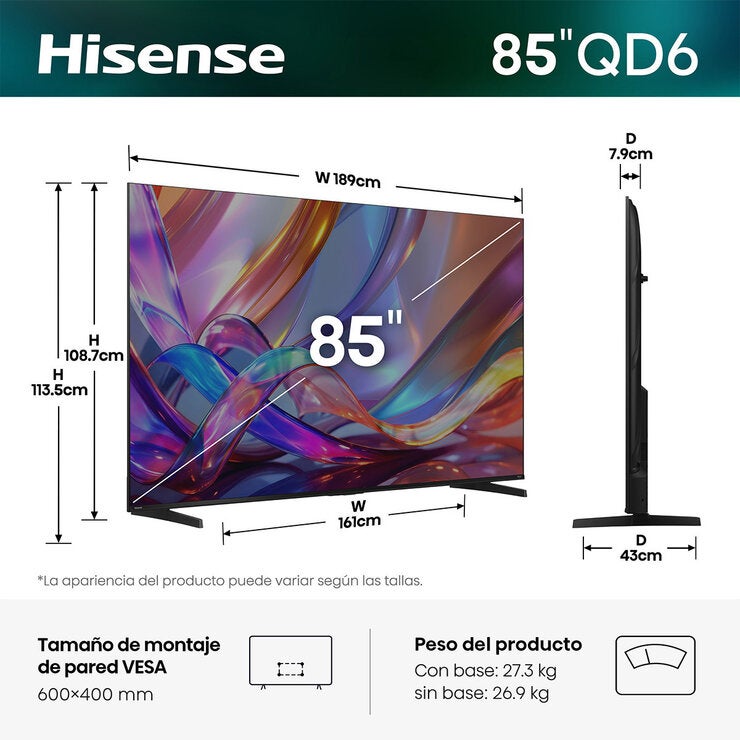 Hisense Pantalla 85" HI-QLED 4K Fire TV 85QD6SFM Hisense Pantalla 85" HI-QLED 4K Fire TV 85QD6SFM