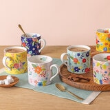 Over&Back Juego de 6 Tazas de Cerámica Florales de 414 mL