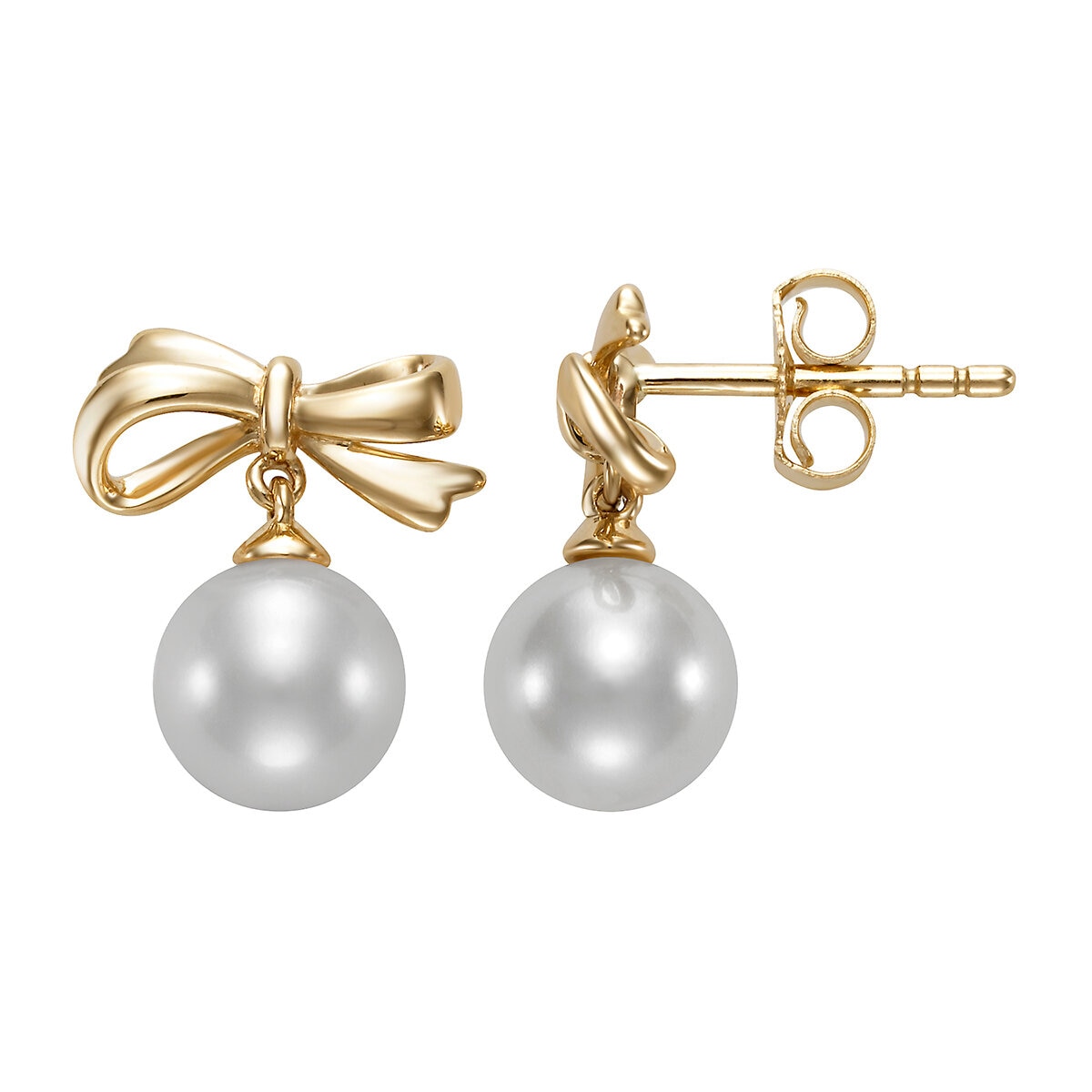 Aretes de Perlas Cultivadas Agua Dulce, 6.5-7.0mm, Oro Amarillo de 14K