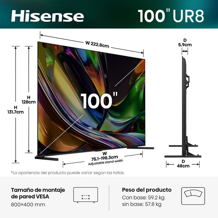 Hisense Pantalla 100" RGB Miniled 4K Google TV Hisense Pantalla 100" RGB Miniled 4K Google TV