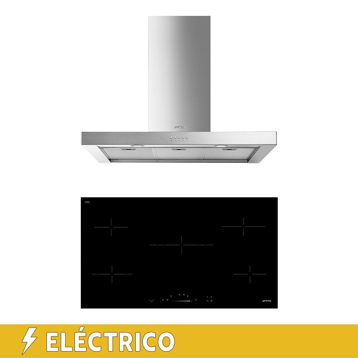 Smeg combo de campana 90 cm + Parrilla eléctrica 5 zonas de cocción 90cm