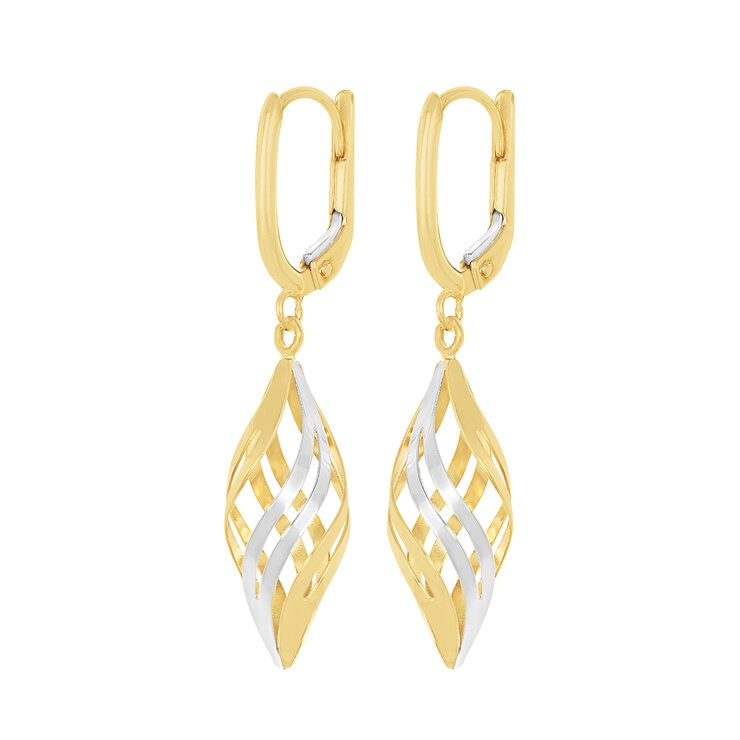 Aretes Colgantes, Oro Dos Tonos 14K Aretes Colgantes, Oro Dos Tonos 14K