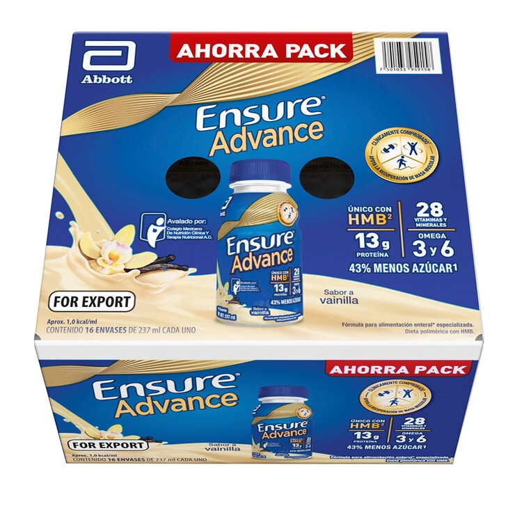Ensure Advance Suplemento Alimenticio Sabor Vainilla 16 pzas de 237 ml