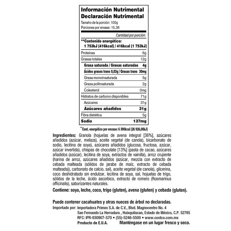 Kirkland Signature Soft & Chewy Barras de Granola 64 pzas de 24 g