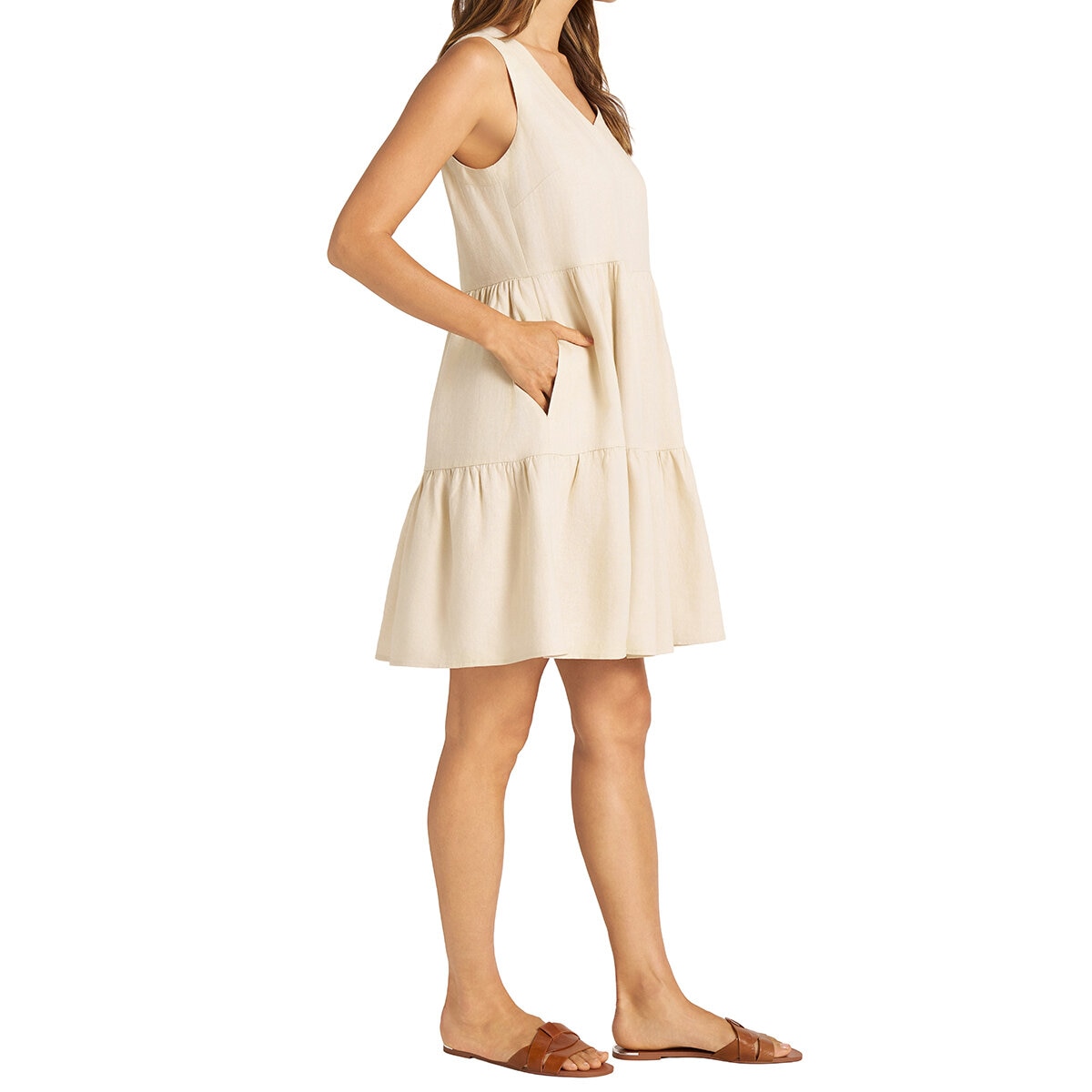 Matty M Vestido Tipo Lino para Dama Café Grande