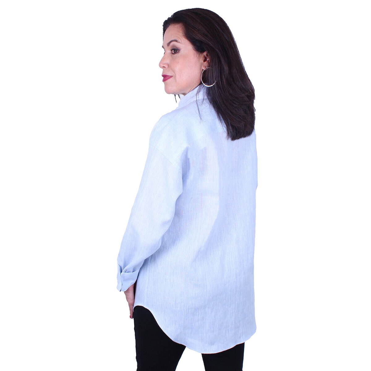 EC BLUSA LINO OVERSIZED DAMA AZUL CIELO .MX