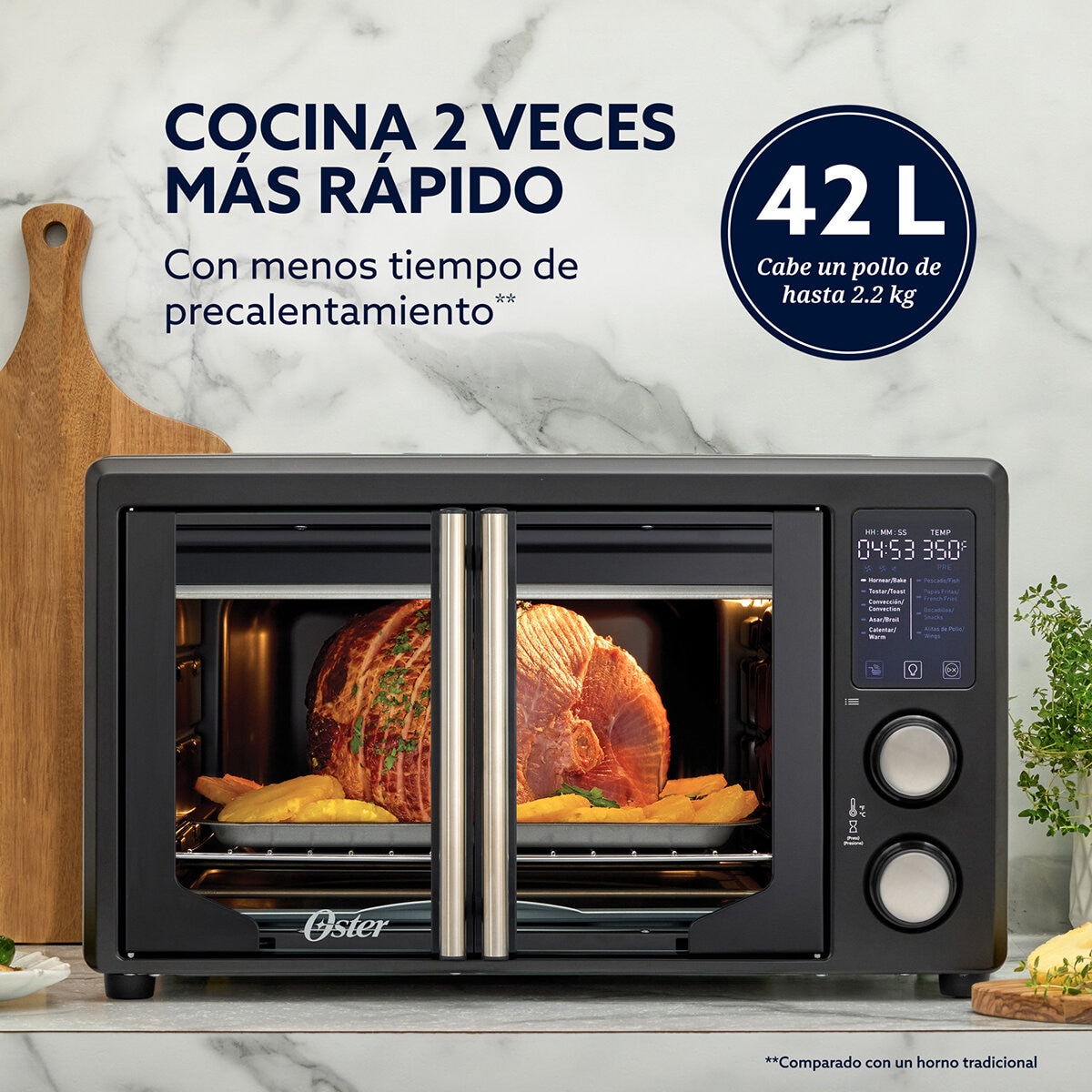 Oster, Horno con Freidora de Aire 42 Litros con Recubrimiento DiamondForce