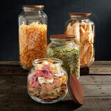 Mason Juego de 4 Frascos de Vidrio con Tapas de Madera de Acacia
