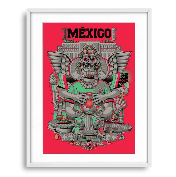 Black is Color, Ilustración con Marco, México Reta del Mundo, Verde y/o Rojo